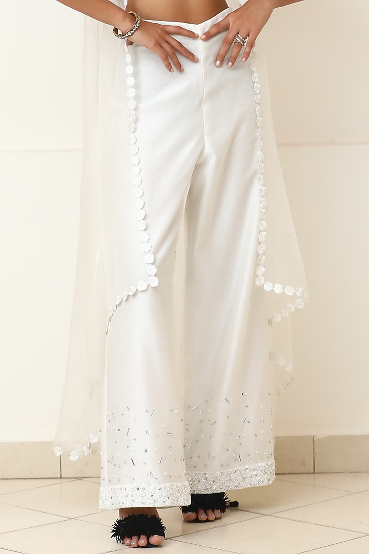 White Organza Embellished Pant Set by Powder Pink at Pernia's Pop Up Shop