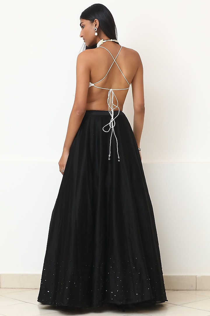 Black Organza Embroidered Jacket Wedding Lehenga Set by Powder Pink at Pernia's Pop Up Shop