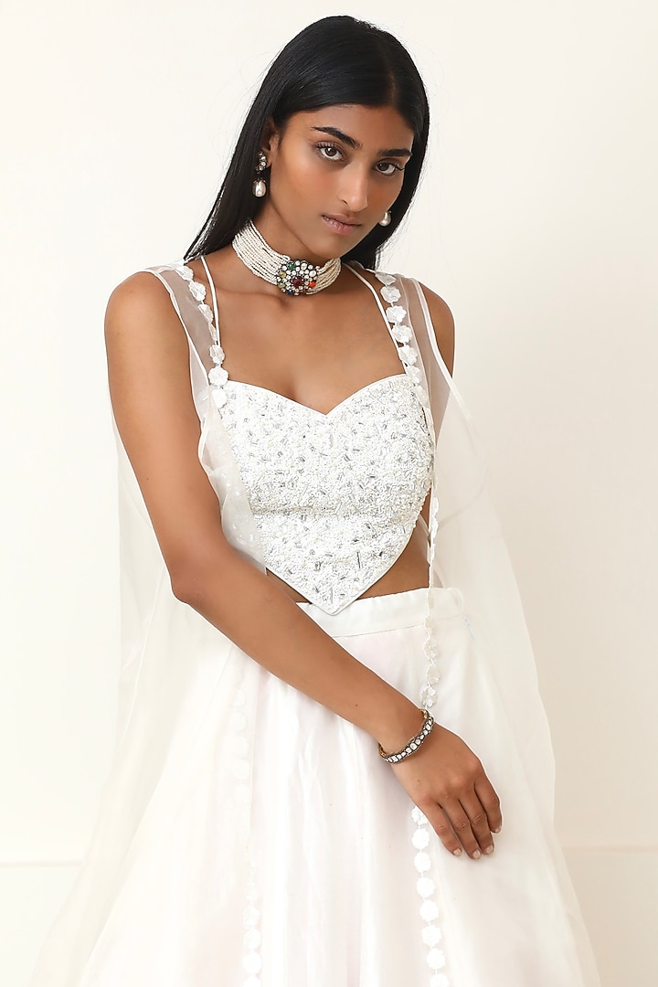 White Embroidered Jacket Wedding Lehenga Set by Powder Pink at Pernia's Pop Up Shop