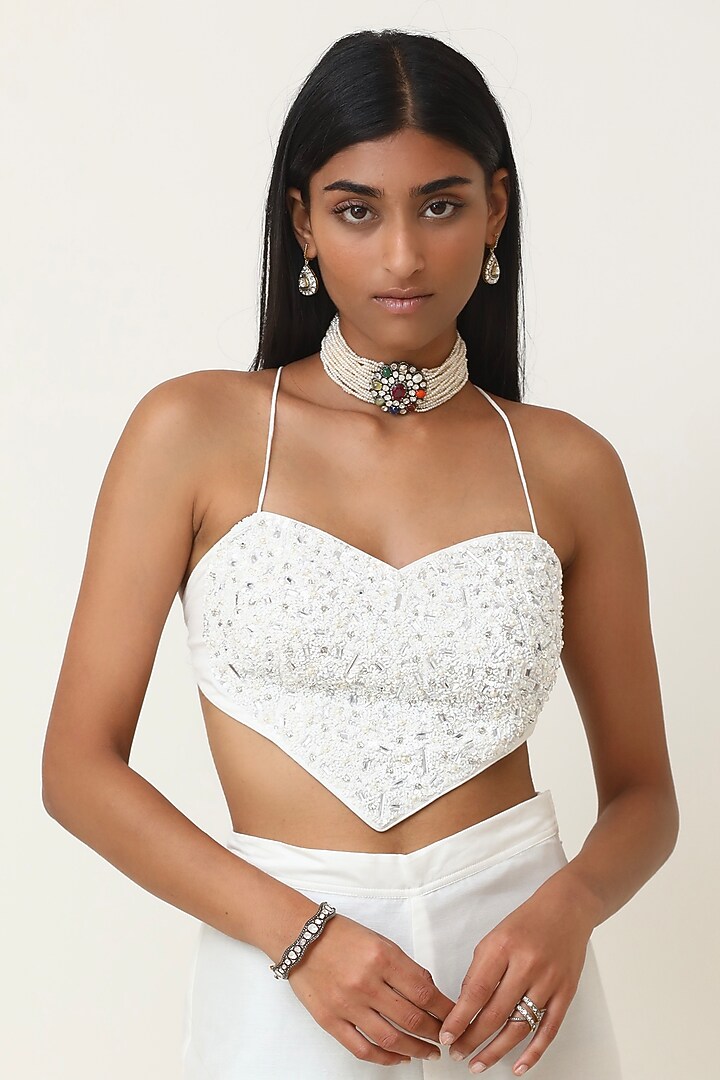 White Organza Embroidered Pant Set by Powder Pink at Pernia's Pop Up Shop