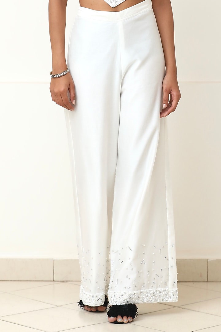White Organza Embroidered Pant Set by Powder Pink at Pernia's Pop Up Shop