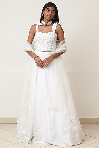White Embroidered Lehenga Set by Powder Pink