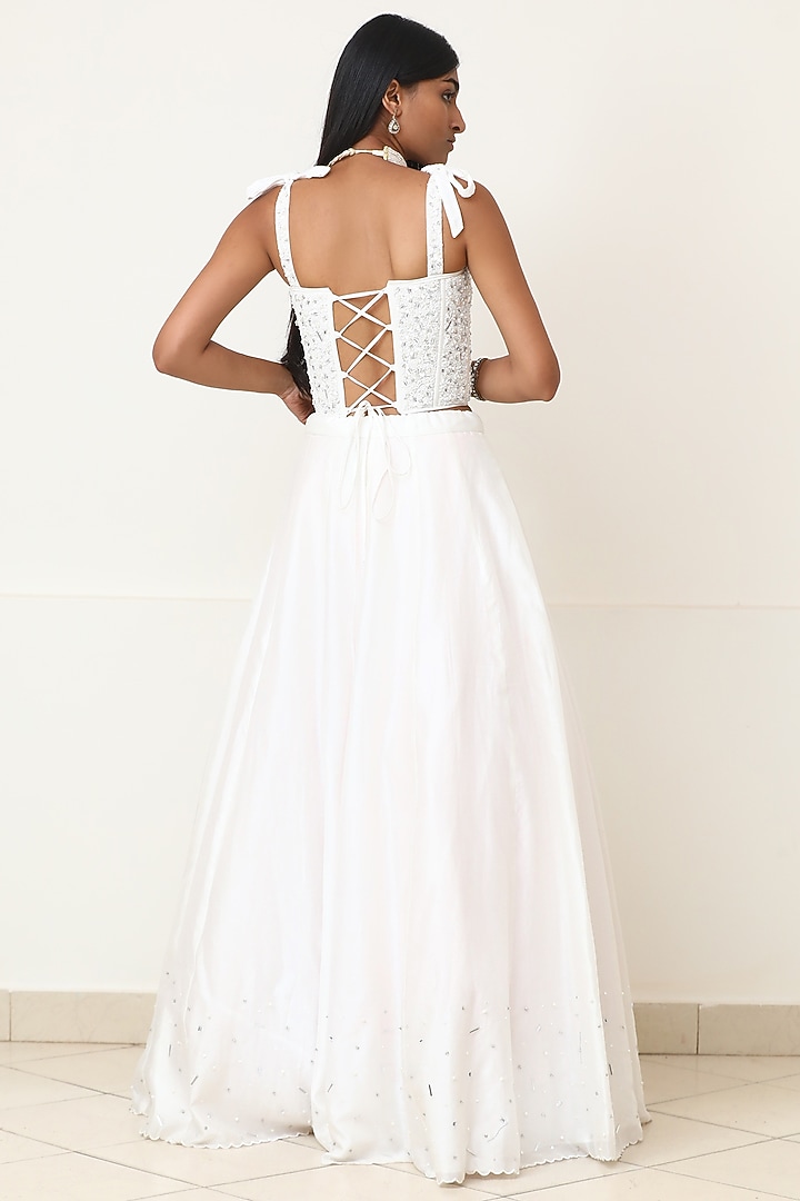 White Embroidered Wedding Lehenga Set by Powder Pink at Pernia's Pop Up Shop