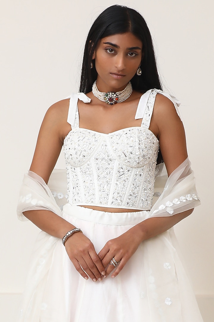 White Embroidered Wedding Lehenga Set by Powder Pink at Pernia's Pop Up Shop
