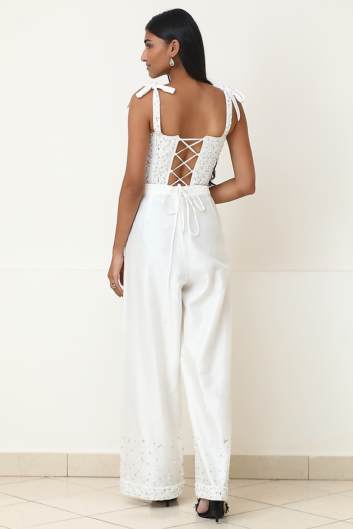 White Silk Chanderi Pant Set by Powder Pink at Pernia's Pop Up Shop