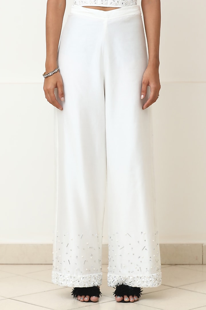 White Silk Chanderi Pant Set by Powder Pink at Pernia's Pop Up Shop
