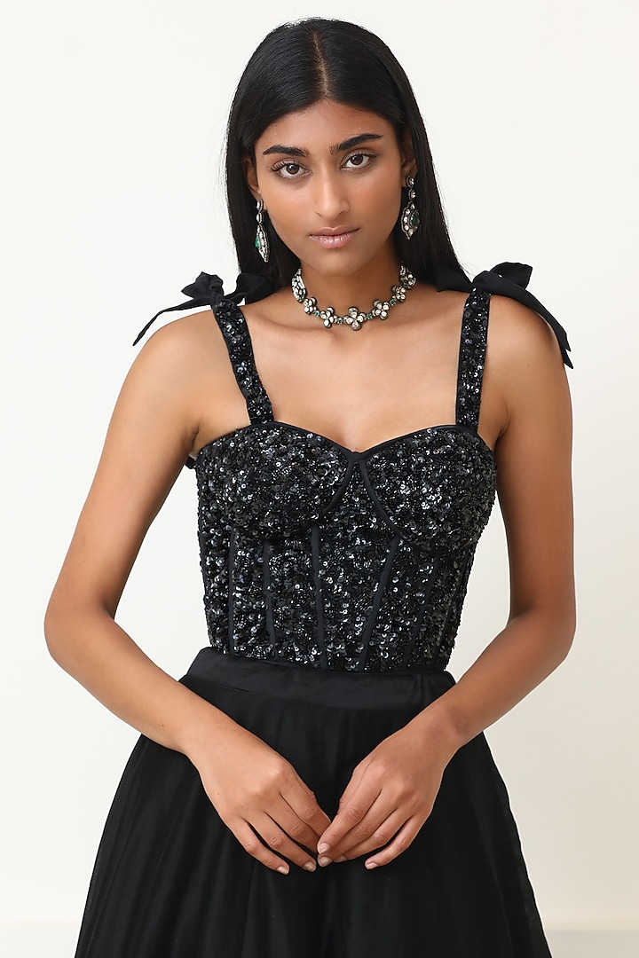 Black Silk Chanderi Wedding Lehenga Set by Powder Pink at Pernia's Pop Up Shop