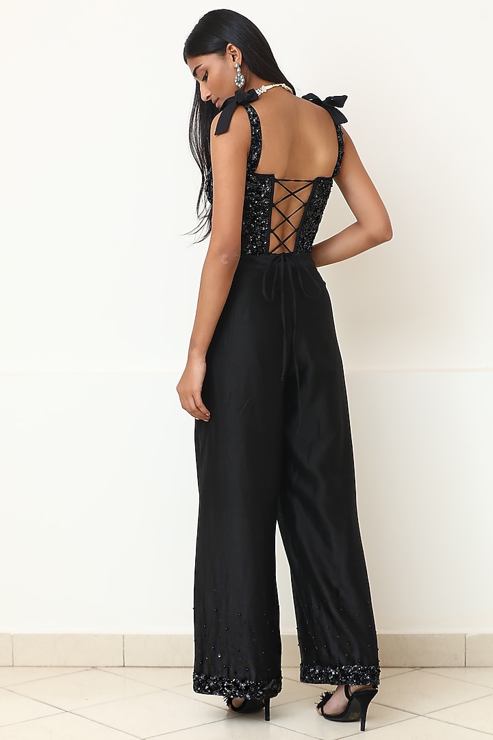 Black Silk Chanderi Pant Set by Powder Pink at Pernia's Pop Up Shop