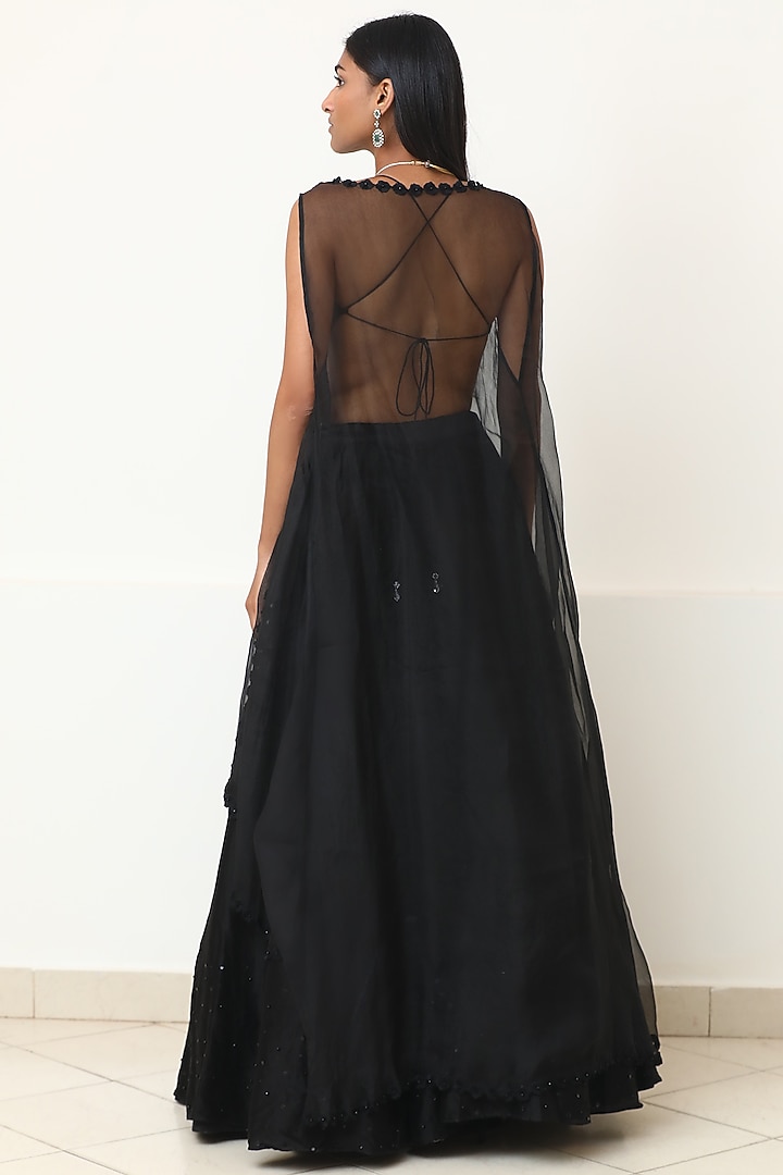 Pink & Black Organza Butterfly Wedding Lehenga Set by Powder Pink at Pernia's Pop Up Shop
