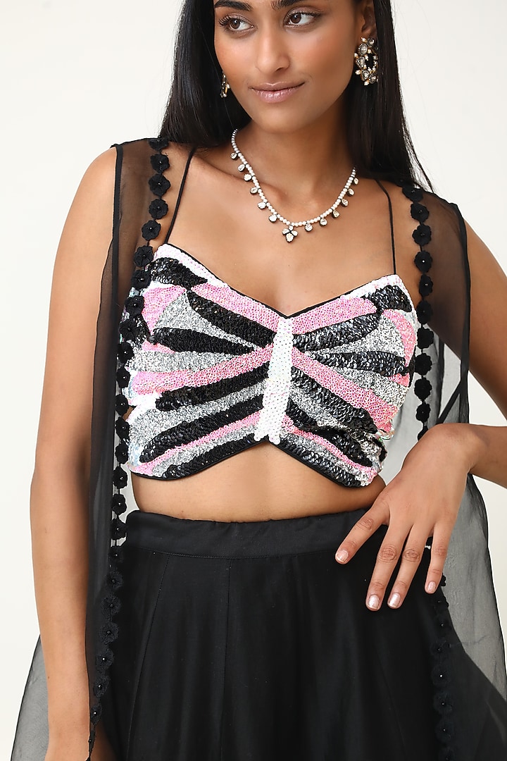 Pink & Black Organza Butterfly Wedding Lehenga Set by Powder Pink at Pernia's Pop Up Shop