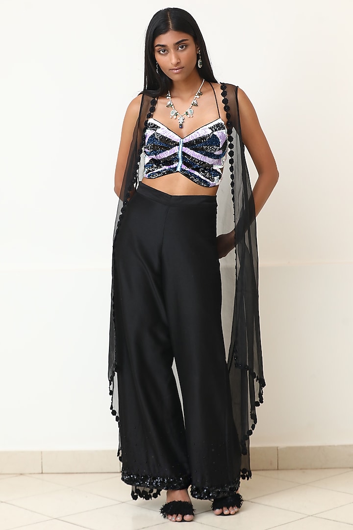 Purple & Black Organza Pant Set by Powder Pink at Pernia's Pop Up Shop