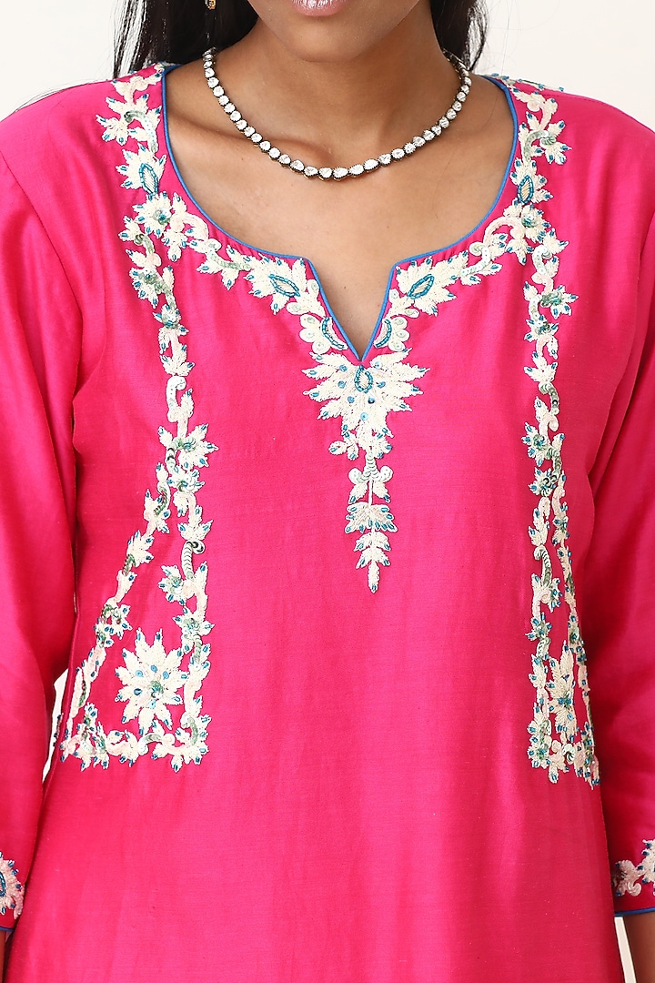 Pink & Blue Embroidered Kurta Set by Powder Pink at Pernia's Pop Up Shop