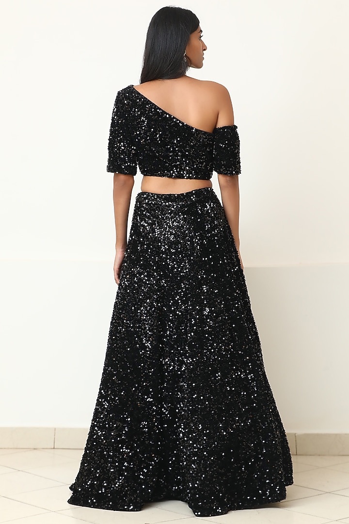 Black Velvet Wedding Lehenga Set by Powder Pink at Pernia's Pop Up Shop