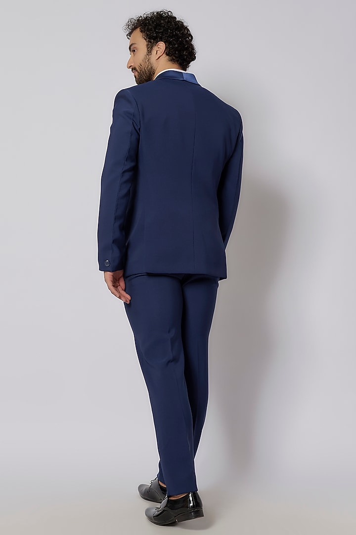 Imperial Blue Japanese Poly Viscose Blend Hand Embroidered Tuxedo Set by PARV DESIGN STUDIO at Pernia's Pop Up Shop