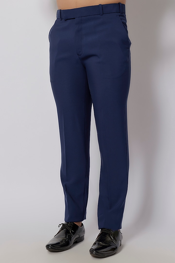 Imperial Blue Japanese Poly Viscose Blend Hand Embroidered Tuxedo Set by PARV DESIGN STUDIO at Pernia's Pop Up Shop