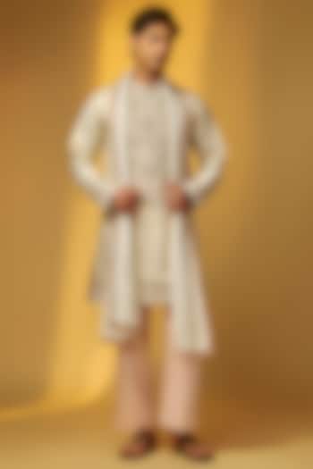 Silver Shimmer Tissue Embroidered Short Kurta Set by PARV DESIGN STUDIO at Pernia's Pop Up Shop