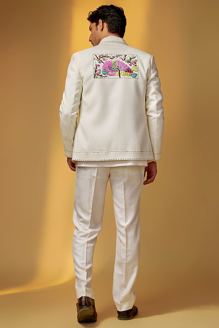 Off-White Textured Knit Resham Embroidered Bomber Jacket Set by PARV DESIGN STUDIO at Pernia's Pop Up Shop