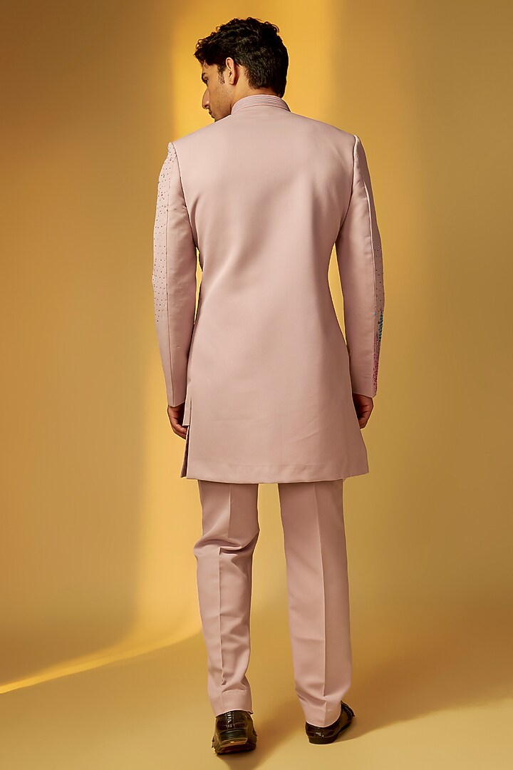 Lavender Suiting Brush Painted Wedding Indowestern Set by PARV DESIGN STUDIO at Pernia's Pop Up Shop