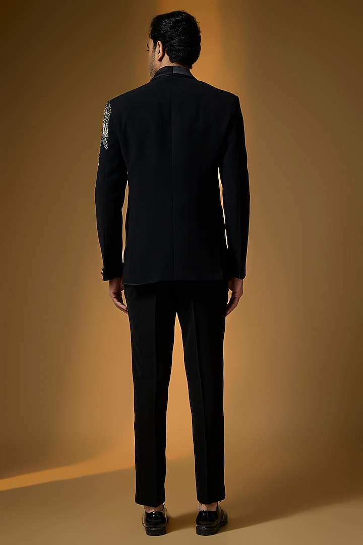 Black Suiting Embroidered Tuxedo Set by PARV DESIGN STUDIO at Pernia's Pop Up Shop