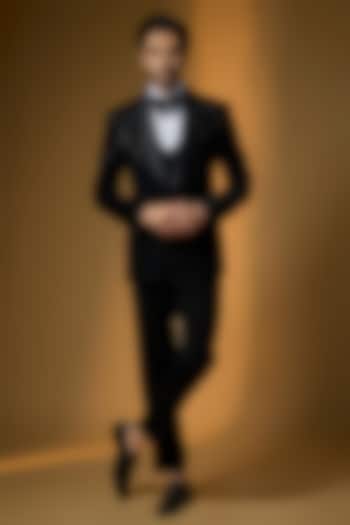 Black Suiting Embroidered Tuxedo Set by PARV DESIGN STUDIO at Pernia's Pop Up Shop