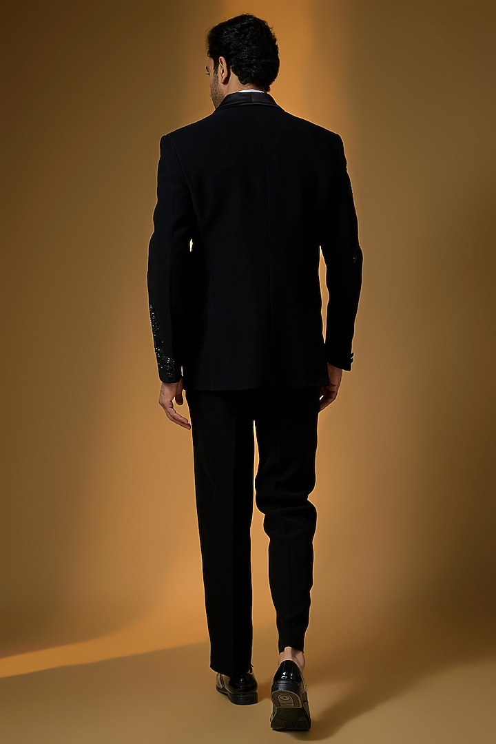 Black Suiting Embroidered Tuxedo Set by PARV DESIGN STUDIO at Pernia's Pop Up Shop