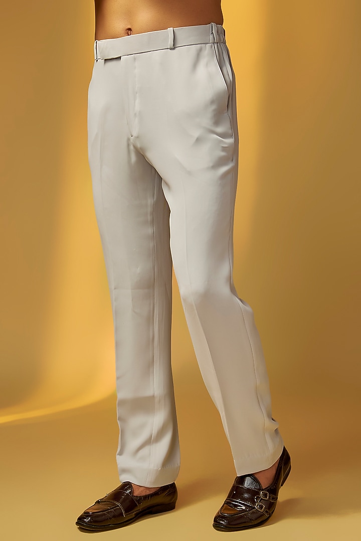 Light Grey Italian Crepe Embroidered Wedding Bandhgala Set by PARV DESIGN STUDIO at Pernia's Pop Up Shop