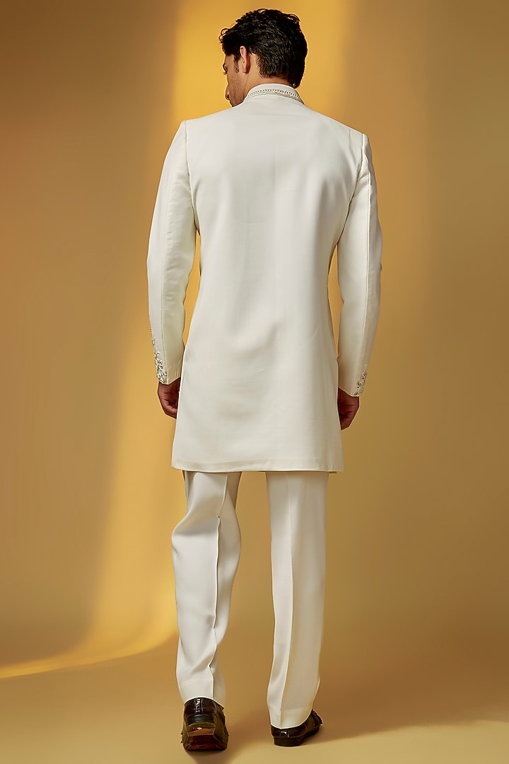 Cream Suiting Cutdana & Bead Embroidered Wedding Indowestern Set by PARV DESIGN STUDIO at Pernia's Pop Up Shop