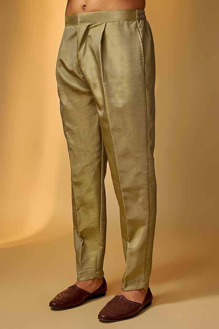 Sage Green Chanderi Silk Pearl Embroidered Groom Sherwani Set by PARV DESIGN STUDIO at Pernia's Pop Up Shop