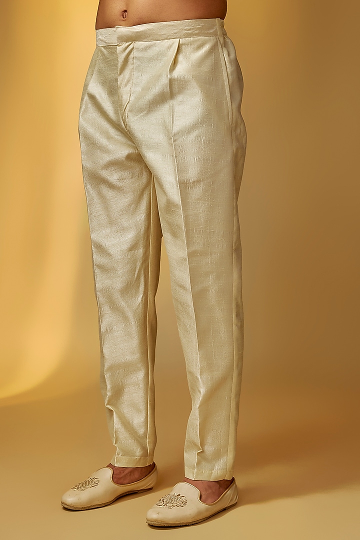 Champagne Gold Rose Silk Zardosi Embroidered Groom Sherwani Set by PARV DESIGN STUDIO at Pernia's Pop Up Shop