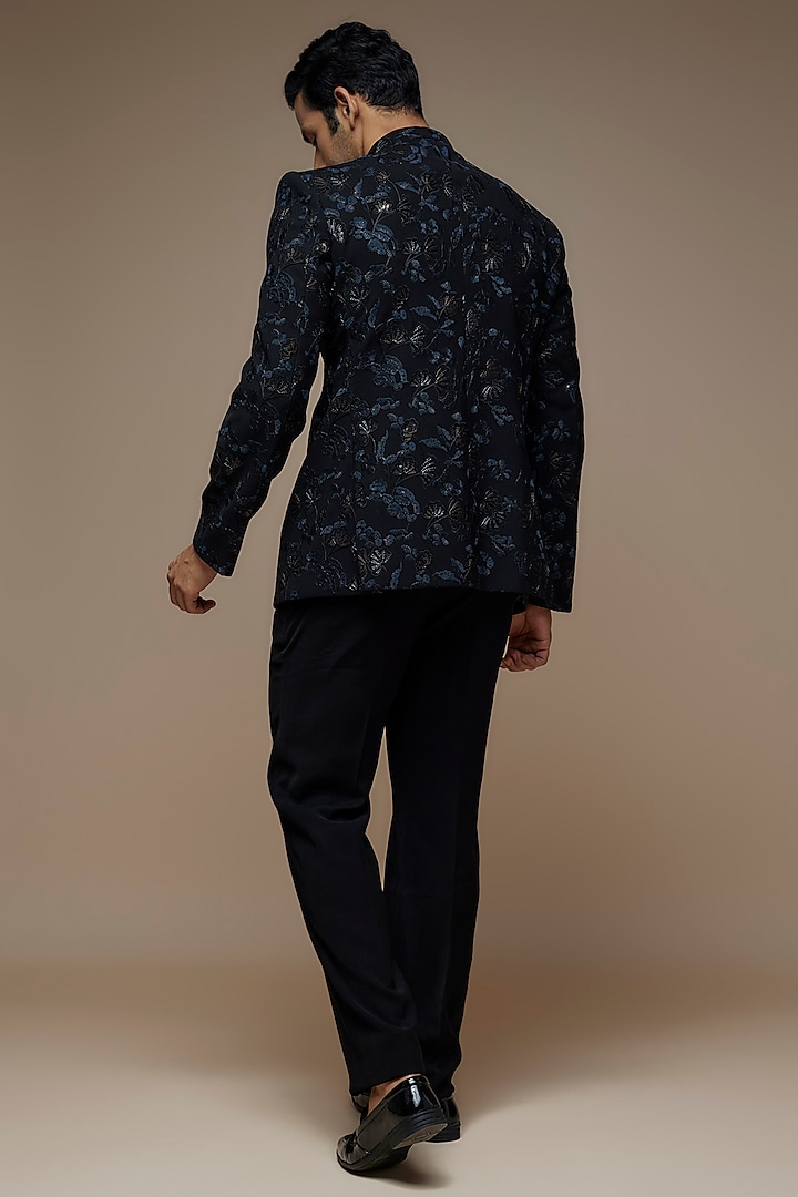 Black Indonesian Polyester Machine Embroidered Wedding Bandhgala Set by PARV DESIGN STUDIO at Pernia's Pop Up Shop