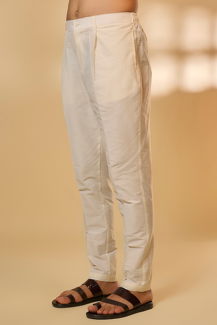 Cream Linen Satin Silk Zari Embroidered Kurta Set by PARV DESIGN STUDIO at Pernia's Pop Up Shop