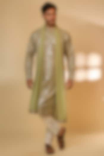 Pistachio Georgette Zari Embroidered Kurta Set by PARV DESIGN STUDIO