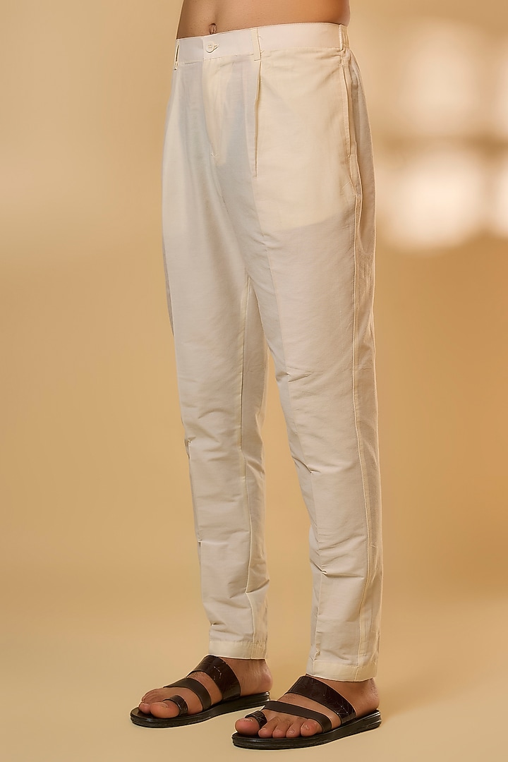 Cream Linen Satin Silk Zari Embroidered Kurta Set by PARV DESIGN STUDIO at Pernia's Pop Up Shop