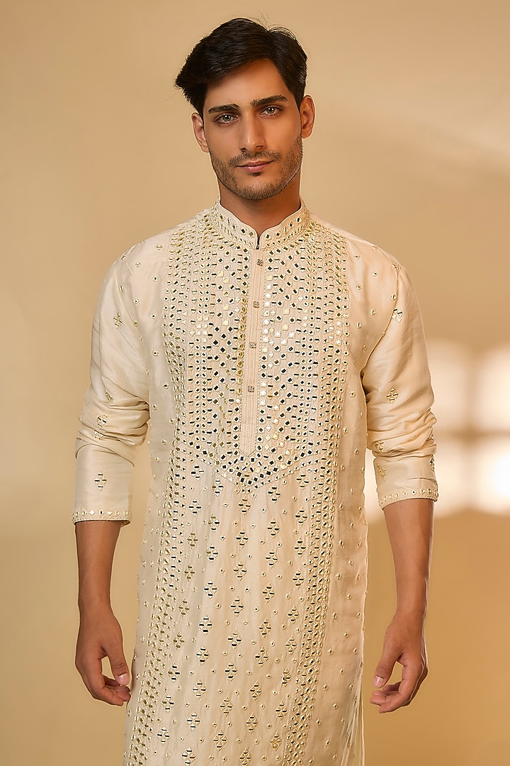 Cream Chanderi Silk Resham Embroidered Kurta Set by PARV DESIGN STUDIO at Pernia's Pop Up Shop