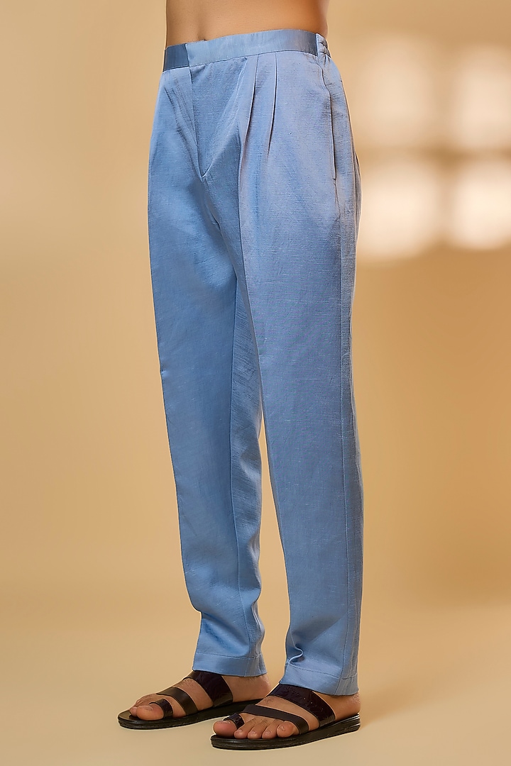 Greyish Blue Linen Satin Silk Resham Embroidered Kurta Set by PARV DESIGN STUDIO at Pernia's Pop Up Shop