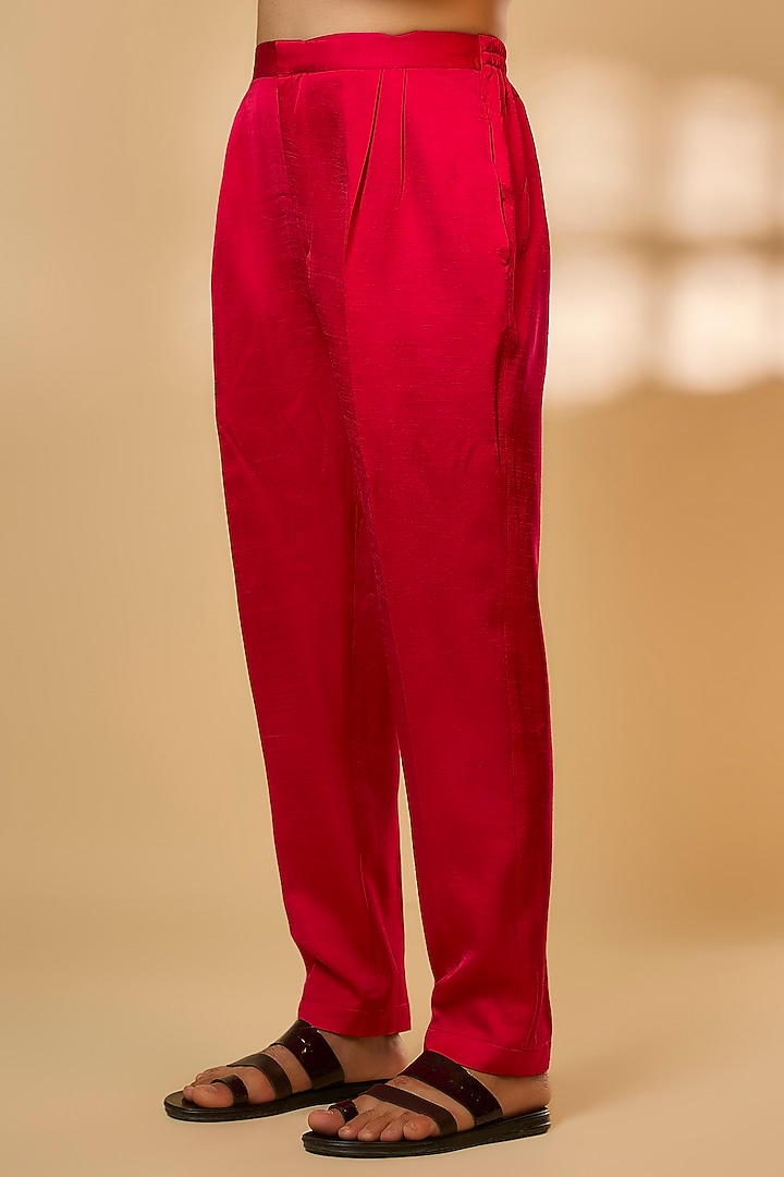 Rani Pink Linen Satin Silk Mirror Embroidered Kurta Set by PARV DESIGN STUDIO at Pernia's Pop Up Shop