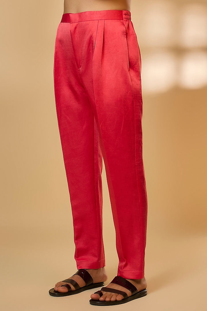Red Orange Linen Satin Silk Resham Embroidered Kurta Set by PARV DESIGN STUDIO at Pernia's Pop Up Shop