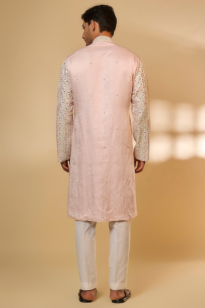 Light Pink Chanderi Silk Resham Embroidered Kurta Set by PARV DESIGN STUDIO at Pernia's Pop Up Shop