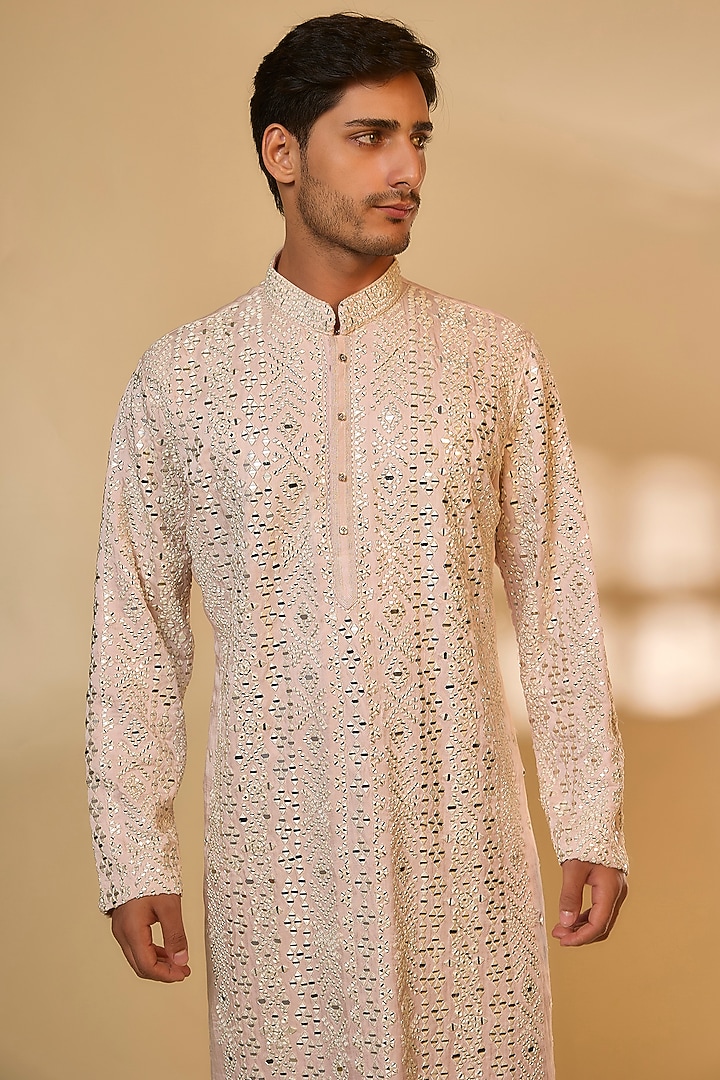 Light Pink Chanderi Silk Resham Embroidered Kurta Set by PARV DESIGN STUDIO at Pernia's Pop Up Shop
