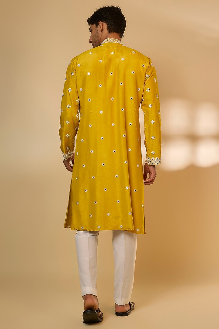 Yellow Chanderi Silk Resham Embroidered Kurta Set by PARV DESIGN STUDIO at Pernia's Pop Up Shop