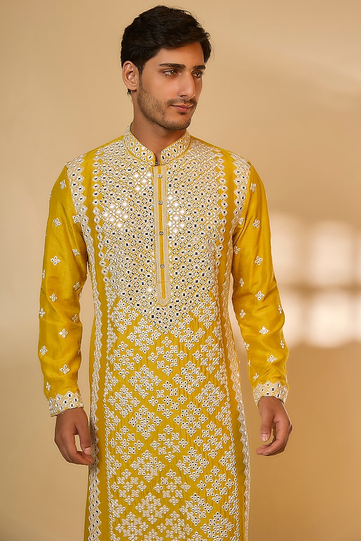 Yellow Chanderi Silk Resham Embroidered Kurta Set by PARV DESIGN STUDIO at Pernia's Pop Up Shop