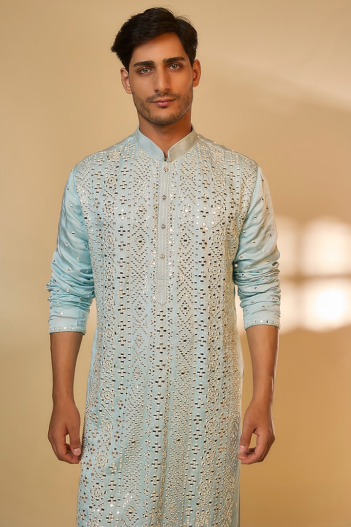 Sky Blue Chanderi Silk Resham Embroidered Kurta Set by PARV DESIGN STUDIO at Pernia's Pop Up Shop