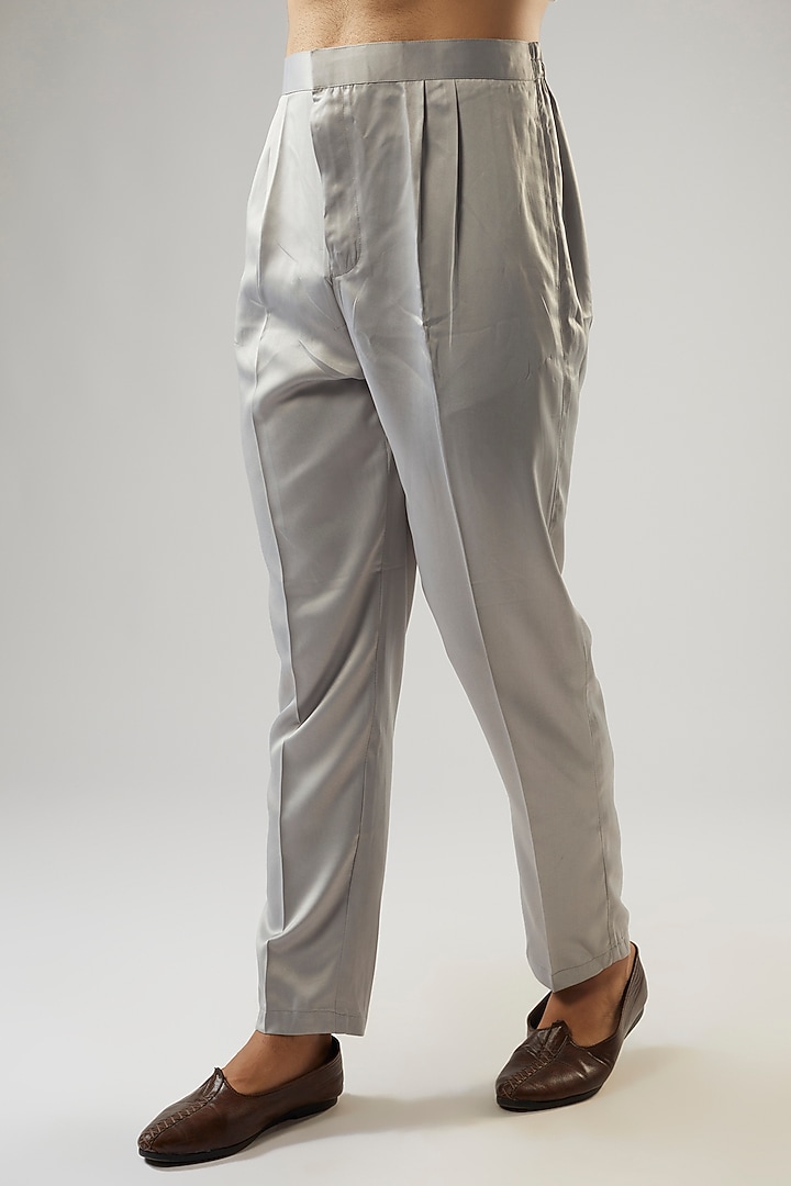 Grey Silk Embroidered Wedding Indowestern Set by PARV DESIGN STUDIO at Pernia's Pop Up Shop