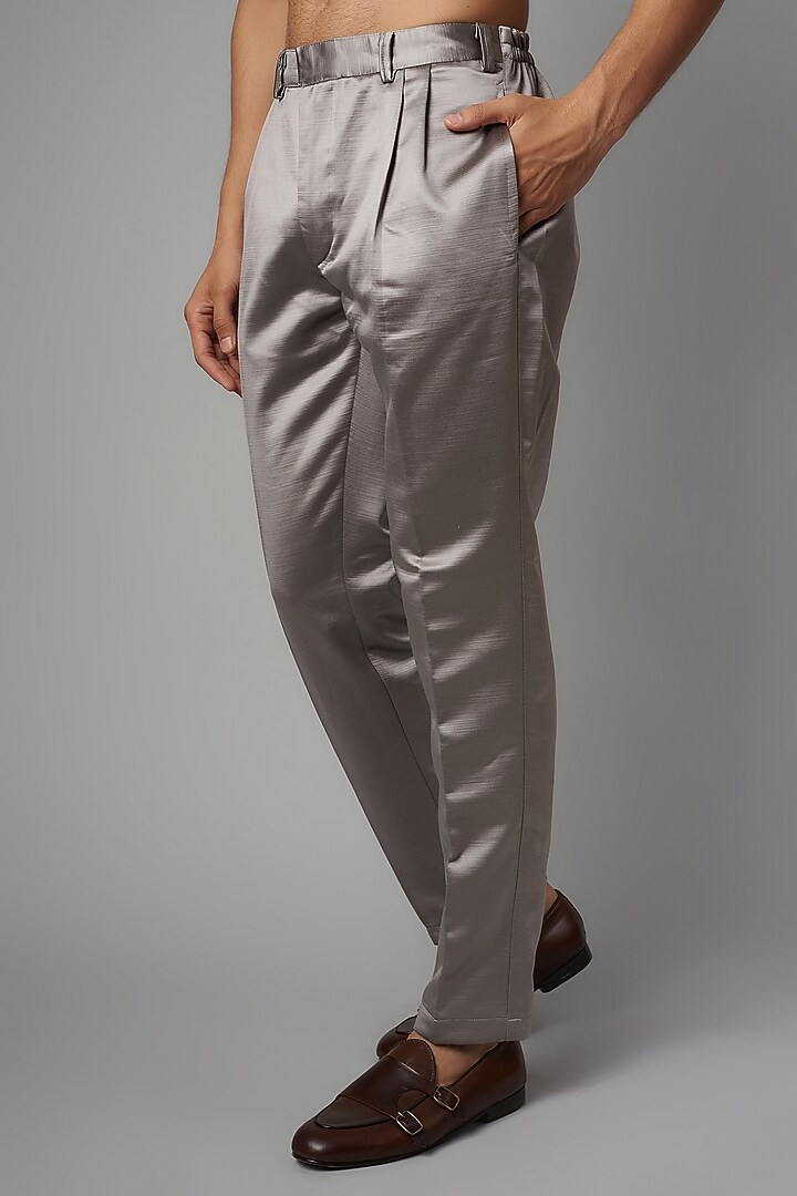 Steel Grey Matte Satin Embroidered Wedding Indowestern Set by PARV DESIGN STUDIO at Pernia's Pop Up Shop