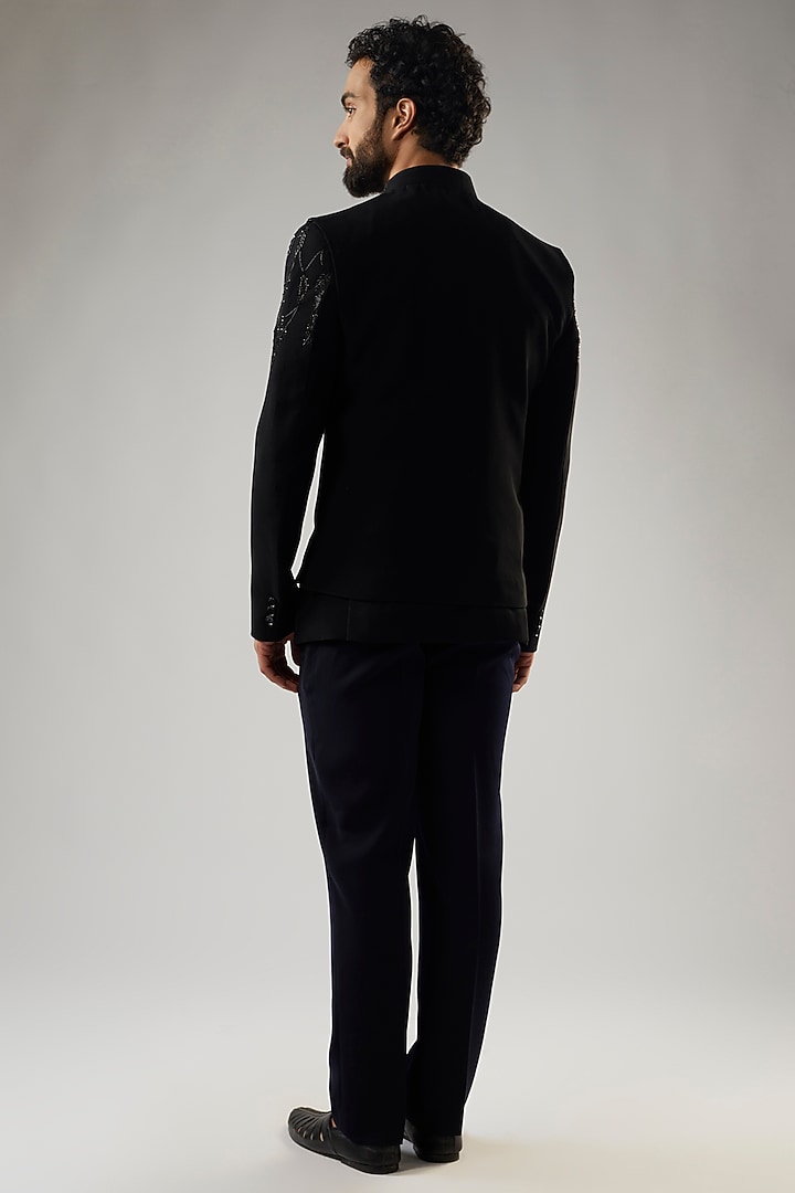 Jet Black Poly Viscose Embroidered Jodhpuri Jacket Set by PARV DESIGN STUDIO at Pernia's Pop Up Shop