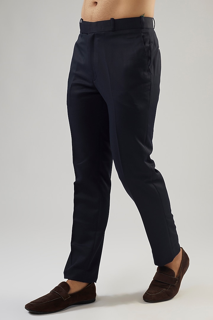 Midnight Blue Tussar Silk Embroidered Jodhpuri Set by PARV DESIGN STUDIO at Pernia's Pop Up Shop