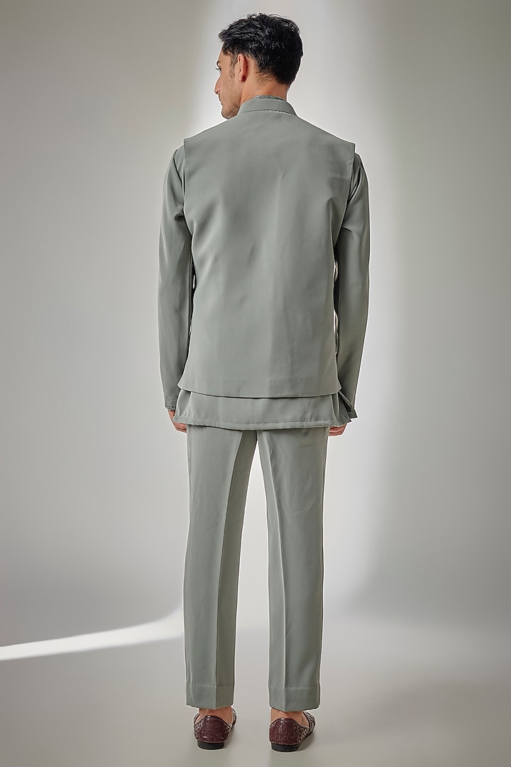 Green Suiting Beads Embroidered Nehru Jacket Set by PARV DESIGN STUDIO at Pernia's Pop Up Shop