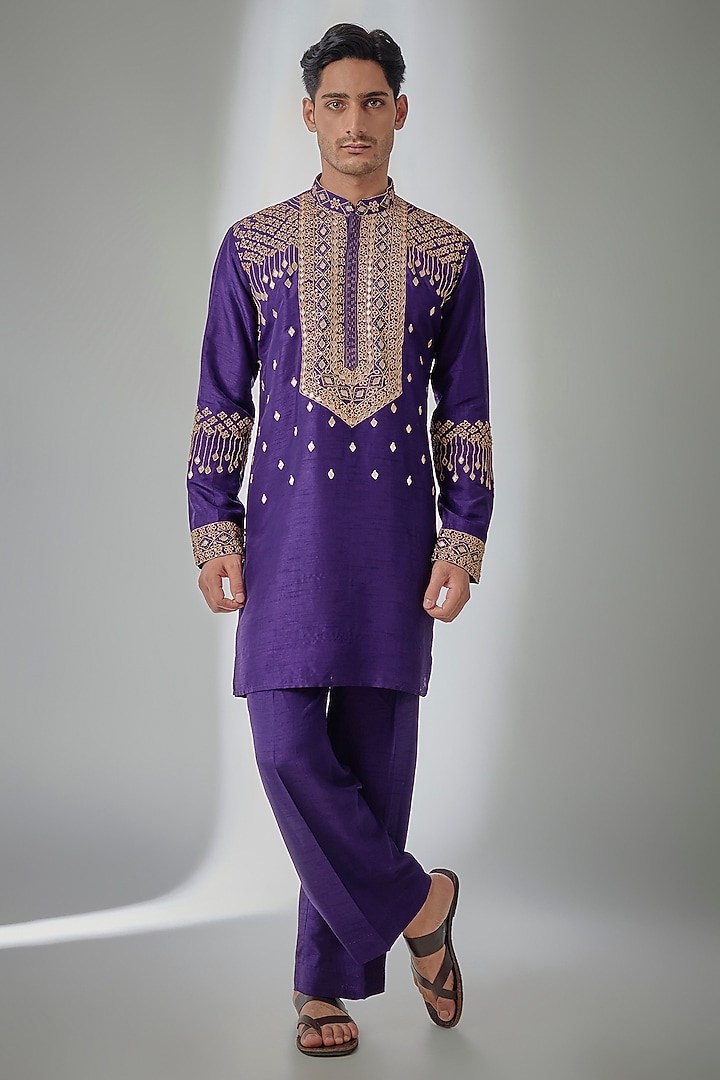 Purple Chanderi Silk Dori Embroidered Kurta Set by PARV DESIGN STUDIO at Pernia's Pop Up Shop