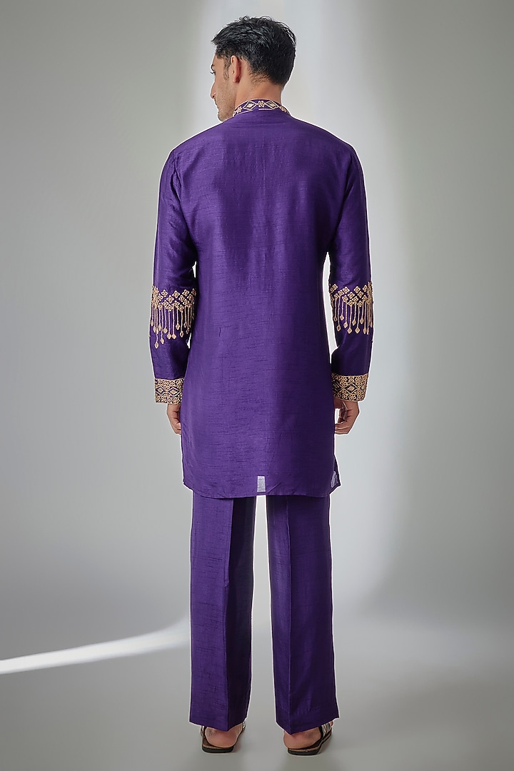 Purple Chanderi Silk Dori Embroidered Kurta Set by PARV DESIGN STUDIO at Pernia's Pop Up Shop