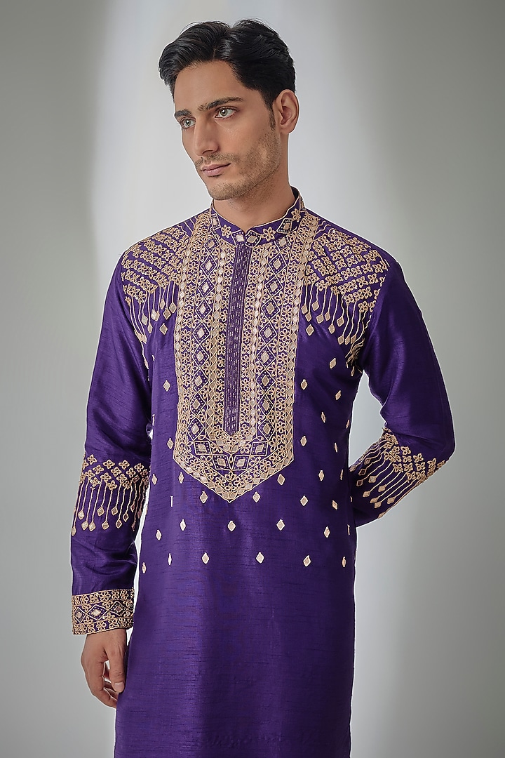 Purple Chanderi Silk Dori Embroidered Kurta Set by PARV DESIGN STUDIO at Pernia's Pop Up Shop